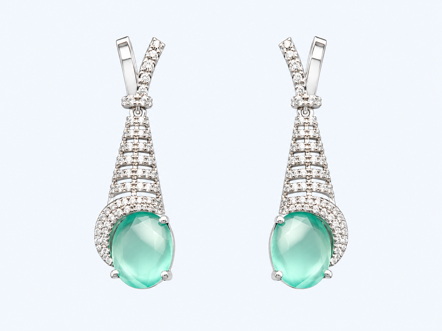 Elegant Silver Drop Earrings with Green Gemstones - Wholesale Crystal Jewelry